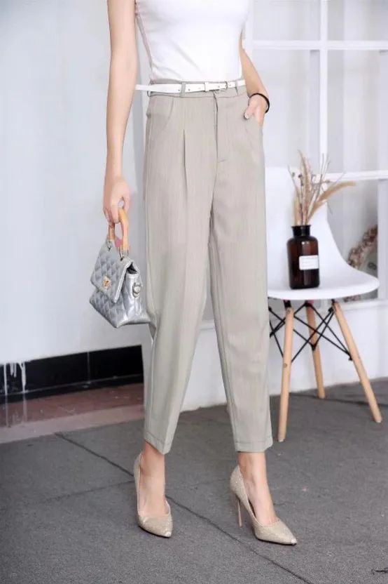 Fashion (Beige)Black Gray Suit Pants Woman High Waist Pants Office Ladie  Ashion Formal Work Trousers Female Elegant Casual Straight Pants WEF @ Best  Price Online | Jumia Egypt