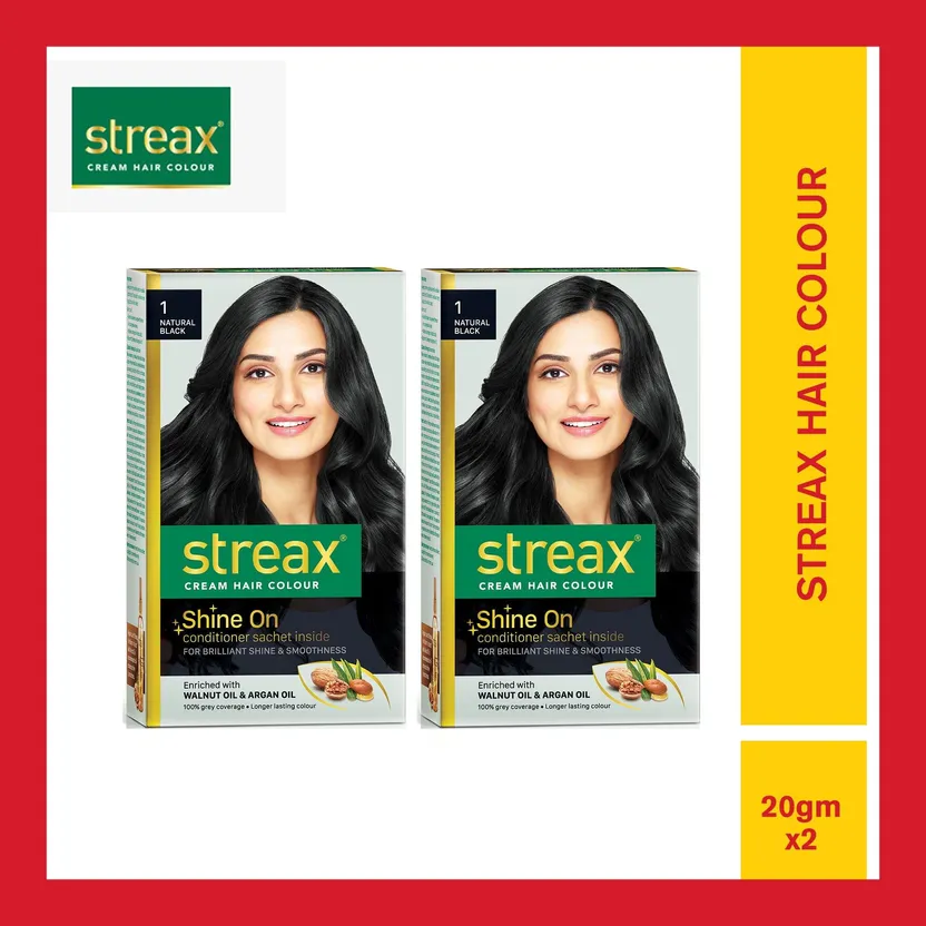 Streax Cream hair Colour 1 Natural Black Mini (Pack of 2) 20 GM x 2